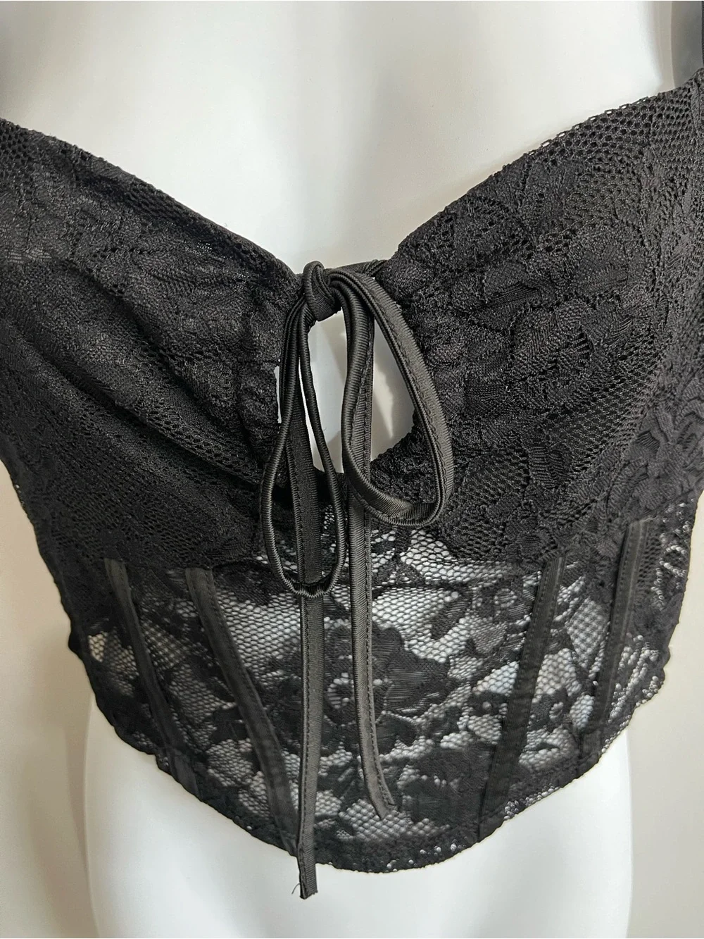 Shein Size M Black Lace Corset-Style Keyhole Tie Short Sleeve Crop Top Goth